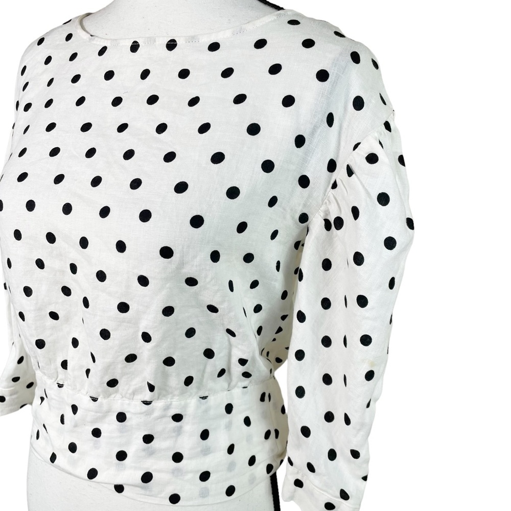 Zara Polka Dot Linen Tie Waist Blouse - Picture 9 of 9